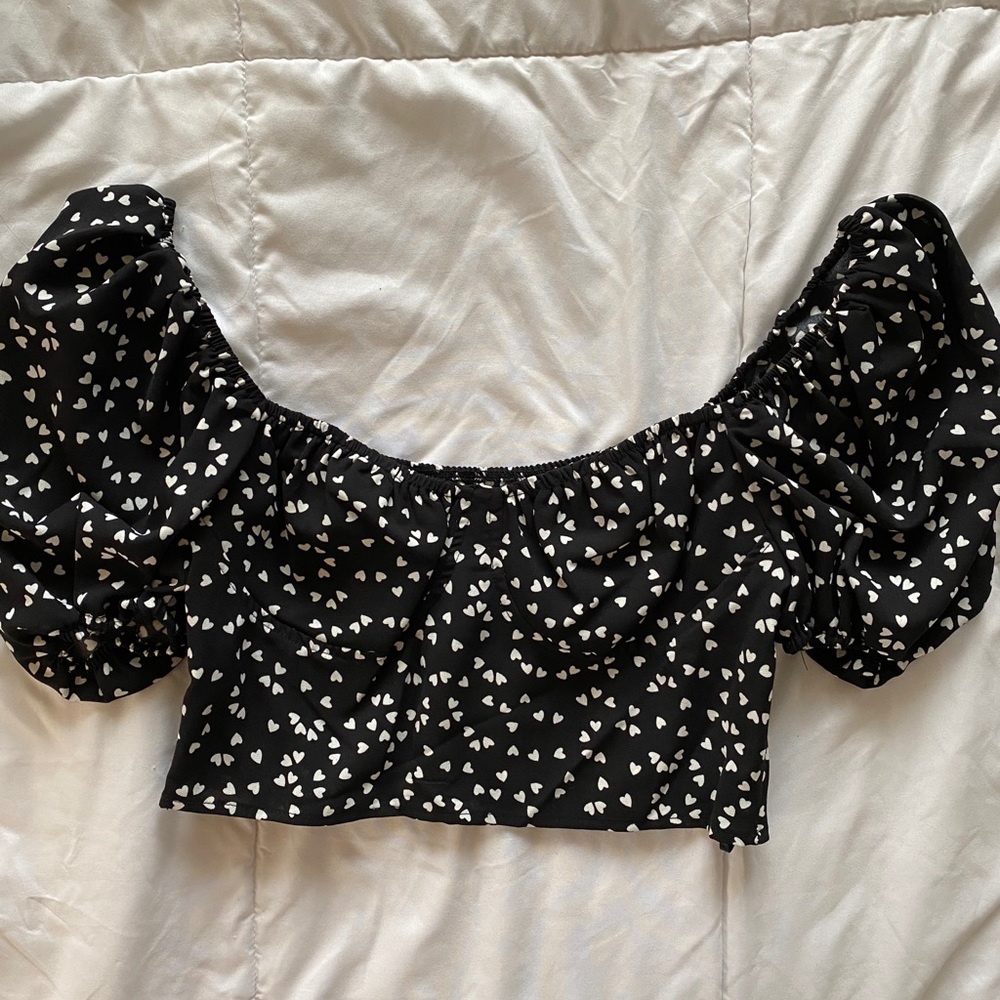 Revolve Black and White Heart Crop Top